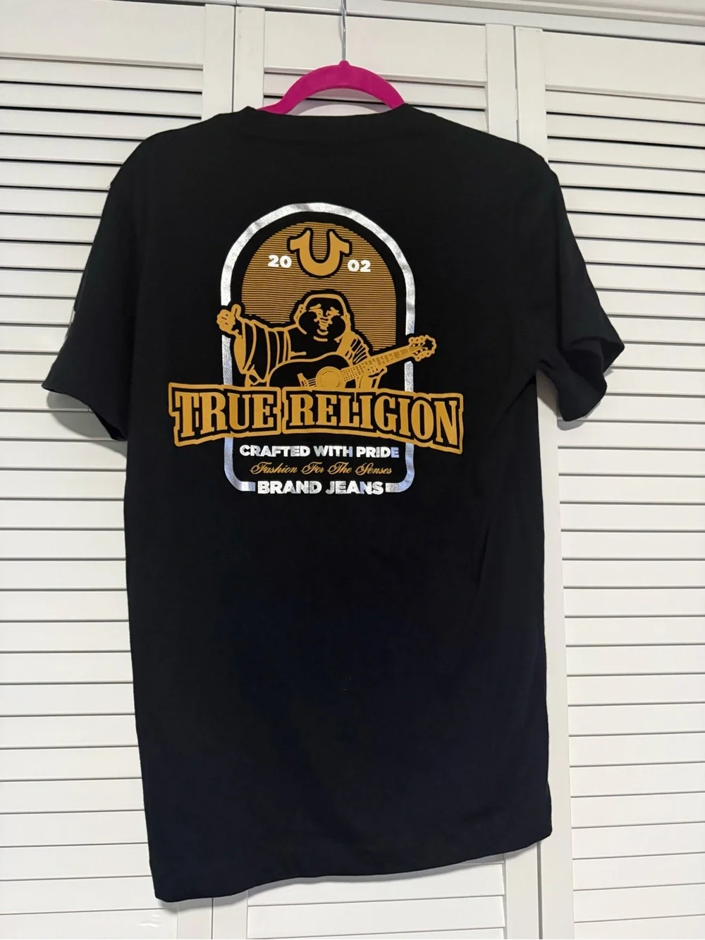 True Religion Black Short Sleeve Tee with Gold Logo